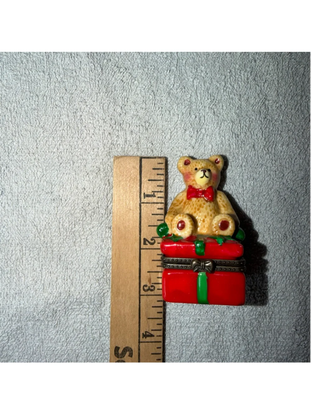 Vintage Small Hinged Trinket Box Christmas Present Teddy Bear Porcelain